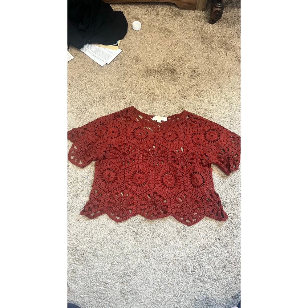Rebellion Again Rust Orange Crochet Crop Top Small - Picture 6 of 10